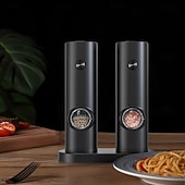 baratos Eletrodomésticos de Cozinha-Moedor elétrico de sal e pimenta, alimentado por bateria (pilhas não incluídas), pacote com dois moedores e base. Possui luz LED branca prática, ajuste de moagem, operação com um único botão e um
