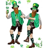  Мужской костюм лепрекона на День Святого Патрика – зеленая шляпа, жилет, борода, носки и аксессуары для праздничных торжеств.