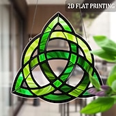cheap St. Patrick's Day-St. Patrick's Day Sun Catcher, Large Celtic Knot Window Hanging Decoration, Painted Glass Effect in Green, Gold, Black &amp; Emerald