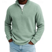  Herren Waffel-Poloshirts Textur Outdoor Lässig Viertelreißverschluss Langarm Mode Modern Einfarbig Texture Gestrickt Herbst Frühling & Herbst Herbst Winter Normale Passform Dunkel Braun Wein Schwarz