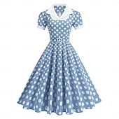 お買い得  ドレス-1950年代風 レトリ／ヴィンテージ ロカビリー 正午 スイングドレス フレアワンピース 半袖 水玉 フィット＆フレア 仮装 女性用 カーニバル バレンタイン・デー カジュアル 同窓会 レトロテーマパーティー 成人 ドレス 春夏