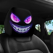 cheap Slipcovers-2pcs Cartoon Big-Eyed Face Printed Car Headrest Covers, Interior Decoration, Universal Fit, Washable, Easy to Install, Suitable for Long Trips Or Road Trips, Perfect Quirky Car Decoration