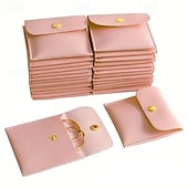 お買い得  収納＆整理-スナップデザインのPUレザージュエリー収納バッグ10個入り。3.15 x 3.15インチ。リング、ネックレス、様々な色のアクセサリーの収納に最適です。