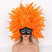 halpa Lisätarvikkeet-Karnevaali 2026 Rio Karnevaali Samba Lisävarusteet Karnevaali Höyhenmaski Päähine Punainen Oranssi  Valkoinen Täysin Höyheninen Maski Brasilia Festivaali Esityspuku