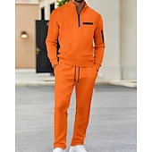 baratos Polo Clássico Masculino-Homens Camisas Polo Waffle Pólo Férias Rua Quarter Zip Manga Longa Moda Básico Bloco de cor Patchwork 2 Peças Primavera Outono Normal Branco Camisas Polo Waffle