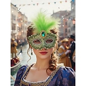 billiga Tillbehör-Kvinnors Grön Fjäder Venetiansk Maskeradmask - Lyxig Barock Crystal-Pyntad Karneval Kosttillsats för Venedigfestivalen Mardi Gras  Maskeradfester