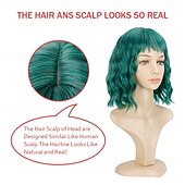  Parrucche Verdi Parrucca Sintetica Riccia con Frangia Parrucca Fatta a Macchina Corto Verde Capelli Sintetici Donne Festa Naturale Verde