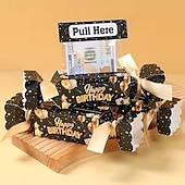 levne Dárkové předměty-Balení 4 černo-zlatých vytahovacích dárkových krabiček k narozeninám, dárkové balení s překvapením v podobě hotovosti, ideální pro bytové dekorace, oslavy narozenin dospělých, výročí a dárky k