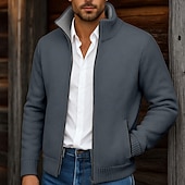 Недорогие кардиган мужской свитер-Муж. Вязаная ткань Кардиган Свитер на молнии Свитер Куртка флисовый свитер Рельефный узор Вязать Обычные топы Классический Флис Сплошной цвет Вырез под горло