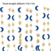 olcso Ramadán és Eid-3 méteres ramadan eid csillogó hold és csillag girland, csillogó függő banner iszlám fesztiválra, ramadan mubarak faldekoráció, közel-keleti ünnepi partidekorációk