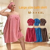 baratos Utensílios de Casa de Banho-Conjunto de saia de banho plus size ajustável e touca de secagem rápida, roupa de banho confortável e prática, perfeita para depois do banho, à beira da piscina e no chuveiro, secagem rápida e ajuste regulável.