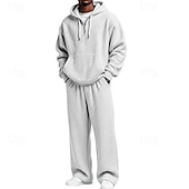 baratos moletons básicos-Homens Moletom Moletons Waffle Moletom com capuz e calças Conjunto Capuz Diário Ao ar livre Férias Roupa Diária Com Cordão Half Zip Tecido Vermelho Vinho Preto Branco Roupas Esportivas Esportes Moda