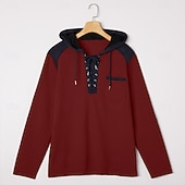 baratos Camiseta Henley Casual-Homens Camiseta Waffle Camisa Waffle Henley Camisas masculinas com reforço nos cotovelos Manga Longa Com Capuz Primavera &amp; Outono Côr Sólida Moda Com Cordão Bolsos Patchwork Casual Ao ar livre Festa