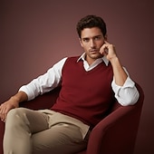 abordables Pull en laine pour hommes-Pull sans manches pour homme en pure laine cachemire de qualité supérieure, col en V, maille classique, doux, chaud et respirant.
