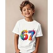 economico Umoristico 3D del Ragazzo-Cotone Bambini Ragazzi Nero Bianco Grafico Gergo divertente 67 Maglietta Blusa Girocollo Manica Corta All'aperto Abbigliamento Quotidiano Moda Streetwear Designer Stampa Estate