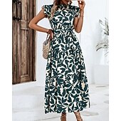 economico Abiti Floreali Stampati-Per donna Abito Midi Abito Floreale Abito Stampato Moda Moderno All'aperto Vacanza Uscire Vestibilità comoda Floreale Senza Maniche Collo alla coreana Arancione Marrone Verde Blu scuro Estate