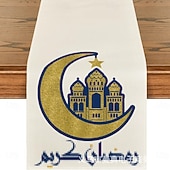 cheap Table Runners-Ramadan Eid Table Runner, Moon &amp; Gold Design, Heat-Resistant Dining Table Cloth, Kitchen and Entryway Decor, Elegant Home Accent for Holiday and Daily Use