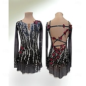 ieftine Rochii de patinaj artistic-Rochie de Patinaj Artistic Pentru femei Fete Πατινάζ στο πάγο Rochii Negru Peteci Deschide Înapoi Spandex Plasă Înaltă Elasticitate Antrenament Competiție Ținută Patinaj Clasic Cristale / Strasuri