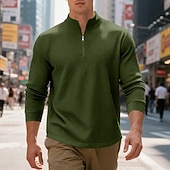 economico Polo classica da uomo-Per uomo Magliette Polo a Nido d'Ape Polo Vacanza Streetwear Zip a un quarto Manica Lunga Moda Essenziale Tinta unica Jacquard Primavera Autunno Vestibilità regolare Nero Bianco Vino Verde militare