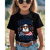  100% Baumwolle Kinder Mädchen Schwarz Grafik Adler 250-jähriges Jubiläum Amerikanische US-Flagge für Kinder T-Shirt Rundhalsausschnitt Kurzarm Täglich Streetwear Aktiv Urlaub Lässig Drucken Sommer