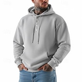 cheap Basic Hoodies-Men's Hoodie Pullover Hoodie Sweatshirt Button Up Hoodie Blue Apricot Wine Red Black Light Green Hooded Plain Kangaroo Pocket Casual Daily Sports &amp; Outdoor Streetwear Cool Sportswear Spring &amp; Fall