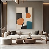 cheap Abstract Paintings-Hand Painted Abstract Minimalist Rounded Shapes Mid-Century Art Painting Colorful Elegant Modern Poster Orange Blue Black White Wall Art