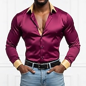 economico Camicie in raso da uomo-Per uomo Camicia Camicia in raso Camicia casual Camicia con Bottoni Camicia da discoteca Patchwork Quotidiano Vacanza Nero Bianco Vino Verde Manica Lunga Bavero Primavera &amp; Autunno Tutte le stagioni