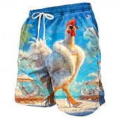  Per uomo Gallo Novità Pollo fresco Costumi da bagno Pantaloncini da mare Pantaloncini da Surf Misura del girovita medio Divertente Camicia hawaiana Vacanza al Mare Tasche Laterali fodera in rete