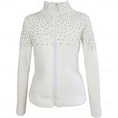 cheap Figure Skating Jackets &amp; Vests-Figure Skating Fleece Jacket Women's Girls' Ice Skating Jacket Top Sky BlueStretchy Training Competition Skating Wear Thermal Warm Crystal / Rhinestone Long Sleeve Ice Skating Figure Skating