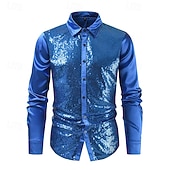 billiga herrskjorta med knäppning-Herr Skjorta Sommarskjorta Casual skjorta Strandskjorta Knapp upp skjorta Blå Purpur Långärmad Ensfärgat Kavajslag Dagligen Semester Paljett Kläder Mode Ledigt Bekväm