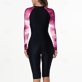 Недорогие Рашгард One Pieces-Жен. Рашгард Купальный костюм Один Пис Графика Пэчворк Застегнуться УФ-защита Эластичность Длинный рукав Купальники Серфинг Дайвинг Для погружения с трубкой Весна