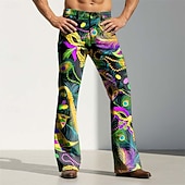 economico Pantaloni casual stampati da uomo-Martedì grasso Per uomo Paisley Carnevale Maschera con piume Pantaloni Pantaloni da discoteca Pantaloni a zampa d'elefante anni '60 e '70 Misura del girovita medio Vintage Retrò Feste Ferie Tasche