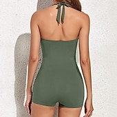 abordables Rash Guards de Una Pieza-Mujer Traje de baño Traje de baño de una pieza fruncido Trajes de baño Color sólido Cabestro Elástico Sin Mangas Bañadores Surf Playa Vocación Verano