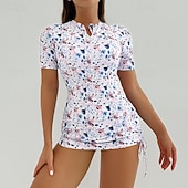 levne Tankiny-Dámské Plavky 2 ks Kraťasy Plavky Zip prázdniny Oblečení na pláž Grafika Kulatý Krátké rukávy Plavky