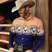 economico camicie western da uomo-Per uomo Aquila Bandiera degli Stati Uniti 250° anniversario degli Stati Uniti Camicia Camicia Western Camicia da cowboy Manica Lunga Vintage Retrò Vacanza Ferie Primavera Autunno Collo ripiegato