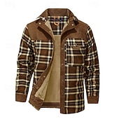 economico Giubbotti e cappotti da uomo-Per uomo Cappotto Invernale Giacca in Pile Giacca Casual Casuale Quotidiano Calore Termico Tasca Bottonato Autunno Inverno Plaid Streetwear Quotidiano Colletto Mao Regolare Rosso Verde scuro Marrone