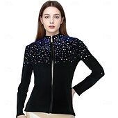 お買い得  フィギュアスケート用ジャケットとベスト-フィギュアスケート フリース ジャケット レディース ガールズ アイススケート ジャケット トップ パープル ストレッチ トレーニング 競技 スケートウェア 保温 暖かい クリスタル/ラインストーン 長袖 アイススケート フィギュアスケート