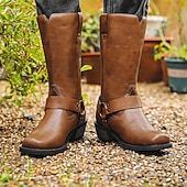 billige Bikerstøvler-Herre Støvler Cowboy Western støvler Retro Gange Fritid Daglig PU Bekvem Støvletter Tøfler Mørkebrun Gulbrun Svart Vår Høst