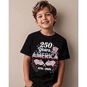ieftine 250 de ani de la înființarea SUA-100% Bumbac Copii Băieți Negru Grafic Drapel USA A 250-a aniversare Tricou Bluză Stil Nautic Manșon scurt În aer liber Zilnice Modă Șic Stradă Designer Imprimare Toate Sezoanele