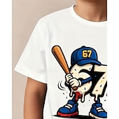 voordelige Grappige 3D-humor voor jongens-Katoen Kinderen Jongens Zwart Wit Grafisch Grappige Slang 67 T-shirt Blouse Strakke ronde hals Korte mouw Buiten Dagelijks gebruik Modieus Streetwear Ontwerper Opdrukken Zomer