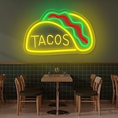 abordables Luces decorativas-Lámpara de neón para pizza, hamburguesa, taco, catering, comida rápida, colgante de pared, luz decorativa de ambiente con alimentación USB, luz de pared regulable.