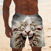  Per uomo Cartoni animati Pecora Faccia Sorridente Costumi da bagno Pantaloncini da mare Pantaloncini da Surf Misura del girovita medio Divertente Camicia hawaiana Vacanza al Mare Tasche Laterali