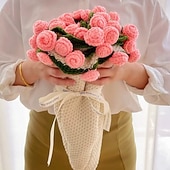ieftine Pături-Pătură cu buchet de trandafiri roz pentru Ziua Mamei, pătură cu flori artificiale lucrată manual, pătură de somn, pătură țesută artificial, cadou perfect pentru mama