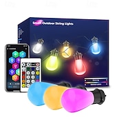 お買い得  スマートライトストリップ-スマートな屋外用ストリングライト、調光可能な LED 電球を備えた RGB 屋外用ライト、IP65 防水、パティオ、裏庭用のシーンモードを備えた色が変わる温白色ライト、アプリ制御