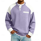 ieftine Tricou Waffle Knit-Bărbați Tricou Waffle Tricou Manșon Lung Henley Toamnă Toamna iarna Toate Sezoanele Culoare solidă Texturat Tradițional / Retro Casual Peteci Casual Casă În aer liber Albastru Deschis Negru Verde
