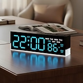 tanie Dekoracyjne światła-nowoczesny cyfrowy budzik LED z dwoma alarmami &amp;miękkie dolne światło, wyświetla czas, datę, dzień tygodnia, temperaturę, 3-stopniowa automatyczna/ręczna jasność, zegar biurkowy zasilany bateryjnie