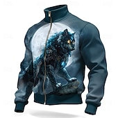 abordables Sudaderas de Caza-Hombre Animal Lobo Chaqueta Sudadera Moda Diario Táctico Caza Escote Chino Exterior Ropa de calle Fiesta Azul Piscina Marrón Marrón 2 Cerrar Primavera Otoño Diseñador S M L XL XXL XXXL