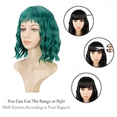  Parrucche Verdi Parrucca Sintetica Riccia con Frangia Parrucca Fatta a Macchina Corto Verde Capelli Sintetici Donne Festa Naturale Verde