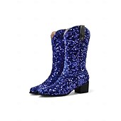 economico Scarpe da donna-Stivali western in paillettes viola da donna per il Mardi Gras con tacco a blocco design luccicante perfetti per Carnevale feste e abbigliamento da festival