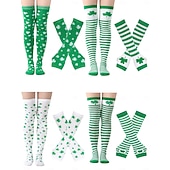  St. Patrick's Day-strumpa för kvinnor &Armvärmarset, 4-delade knästrumpor och fingerlösa vantar med shamrockmönster, irländskt gröna festliga accessoarer för kvinnor &flickor, perfekt för St. Patricks